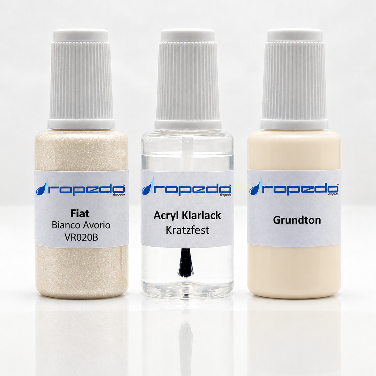 Fiat VR020B Bianco Avorio Lackstift-Set mit Grundton: Basislack, Klarlack und Grundton je 20 ml