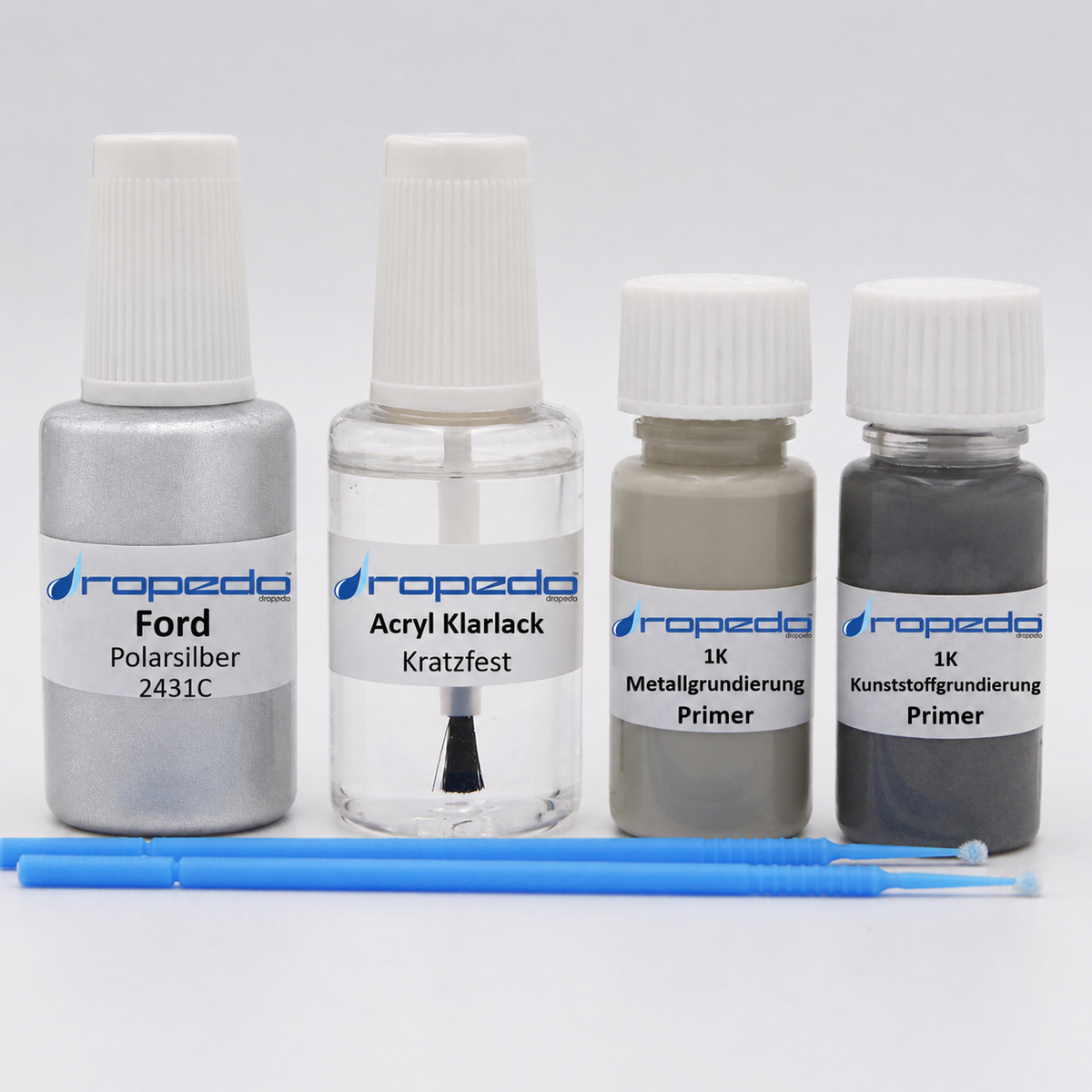 Ford 2431C Polarsilber Lackstift, 20 ml Basislack und 20 ml Klarlack
