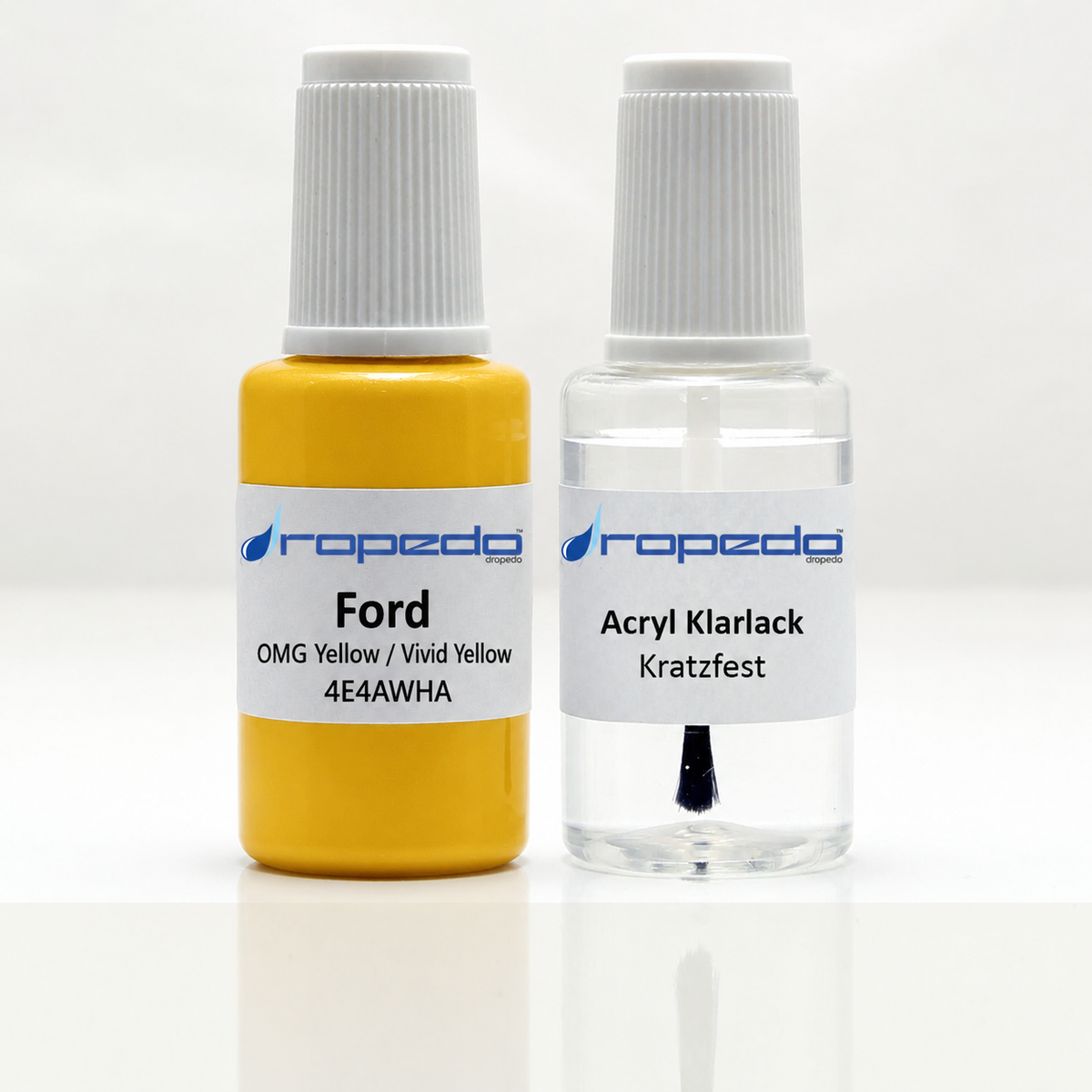 Ford 4E4AWHA OMG Yellow / Vivid Yellow Lackstift, 20 ml Basislack und 20 ml Klarlack
