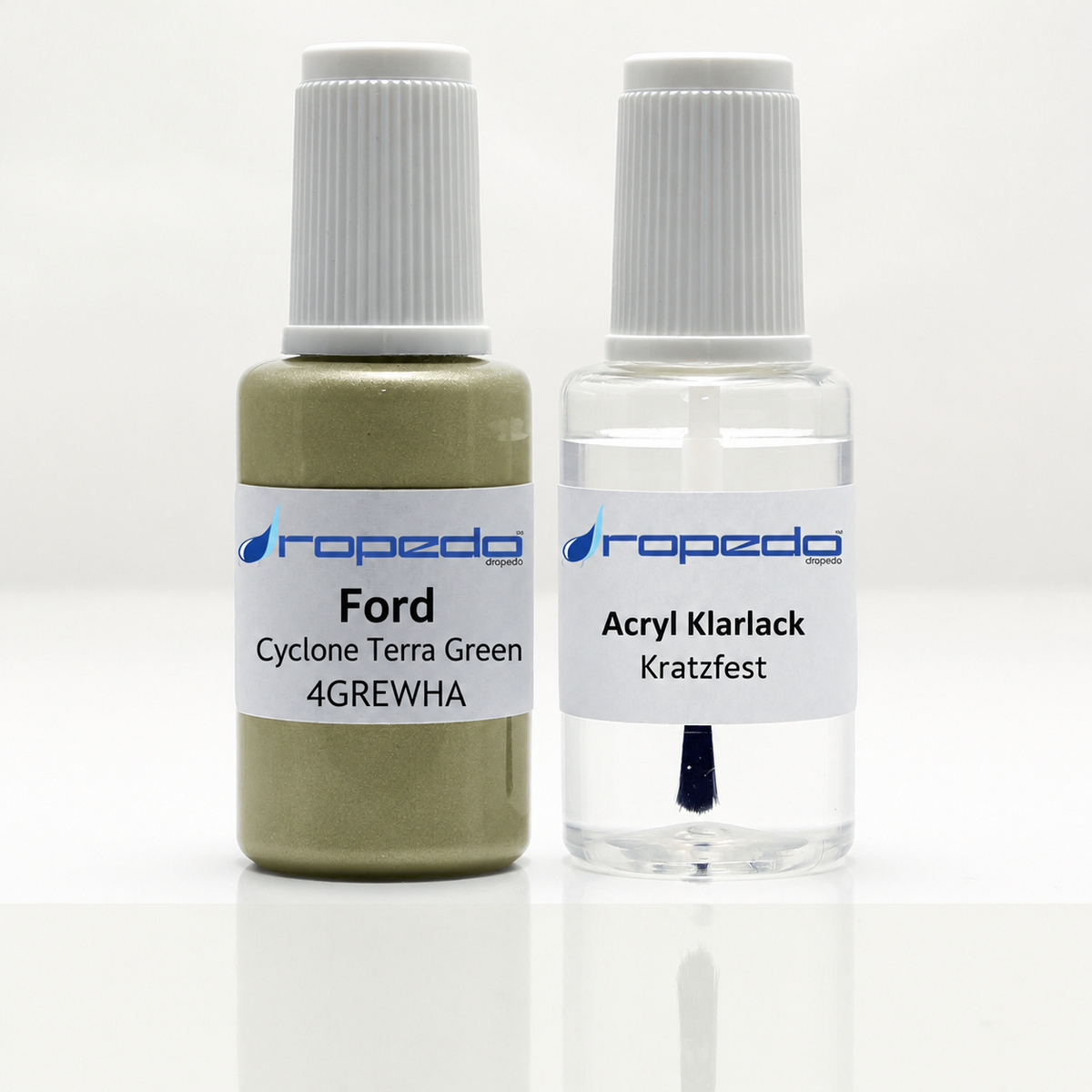 Ford 4GREWHA Cyclone Terra Green Lackstift, 20 ml Basislack und 20 ml Klarlack