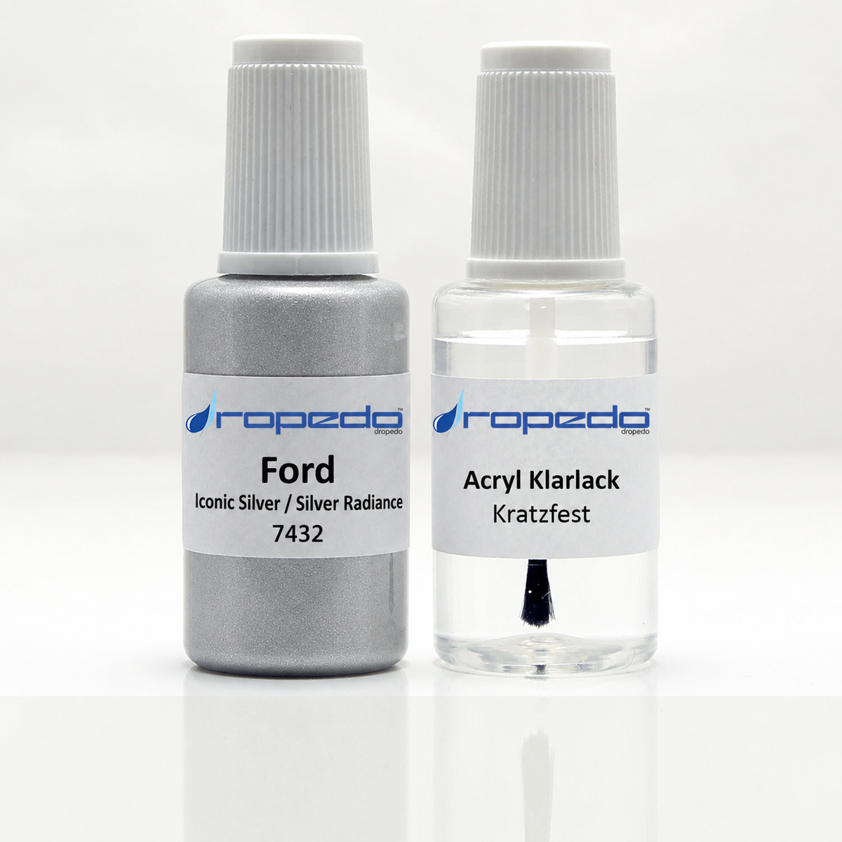 Ford 7432 Iconic Silver / Silver Radiance Lackstift, 20 ml Basislack und 20 ml Klarlack