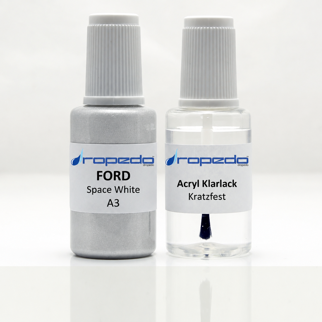 Lackstift-Set mit Klarlack für Ford A3 Space White Metallic