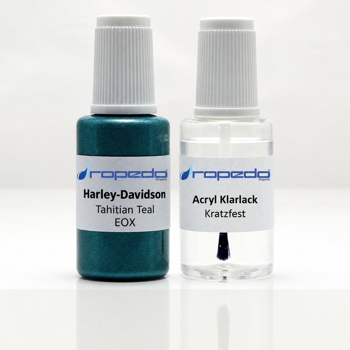 Harley-Davidson Motorrad EOX Tahitian Teal Lackstift, 20 ml Basislack und 20 ml Klarlack