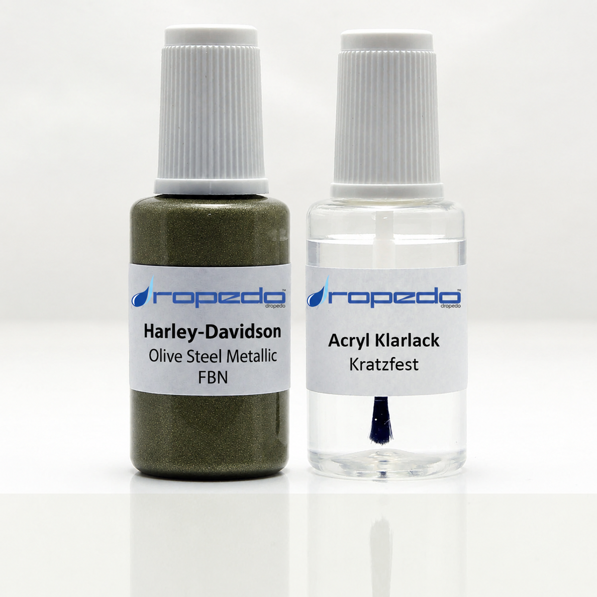Harley-Davidson Motorrad FBN Olive Steel Metallic Lackstift, 20 ml Basislack und 20 ml Klarlack
