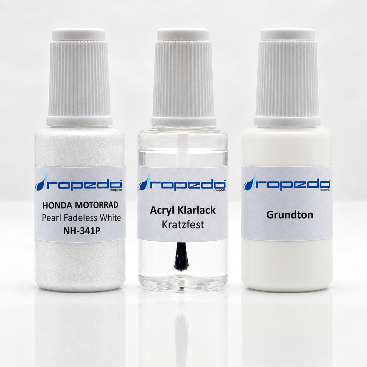 Honda Motorrad NH-341P Pearl Fadeless White Lackstift-Set mit Grundton: Basislack, Klarlack und Grundton je 20 ml