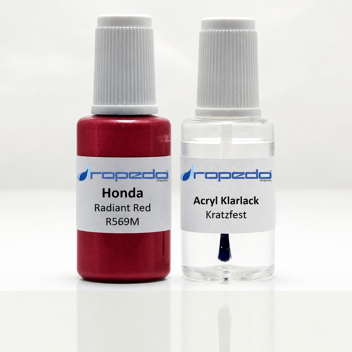 Honda R569M Radiant Red Lackstift, 20 ml Basislack und 20 ml Klarlack