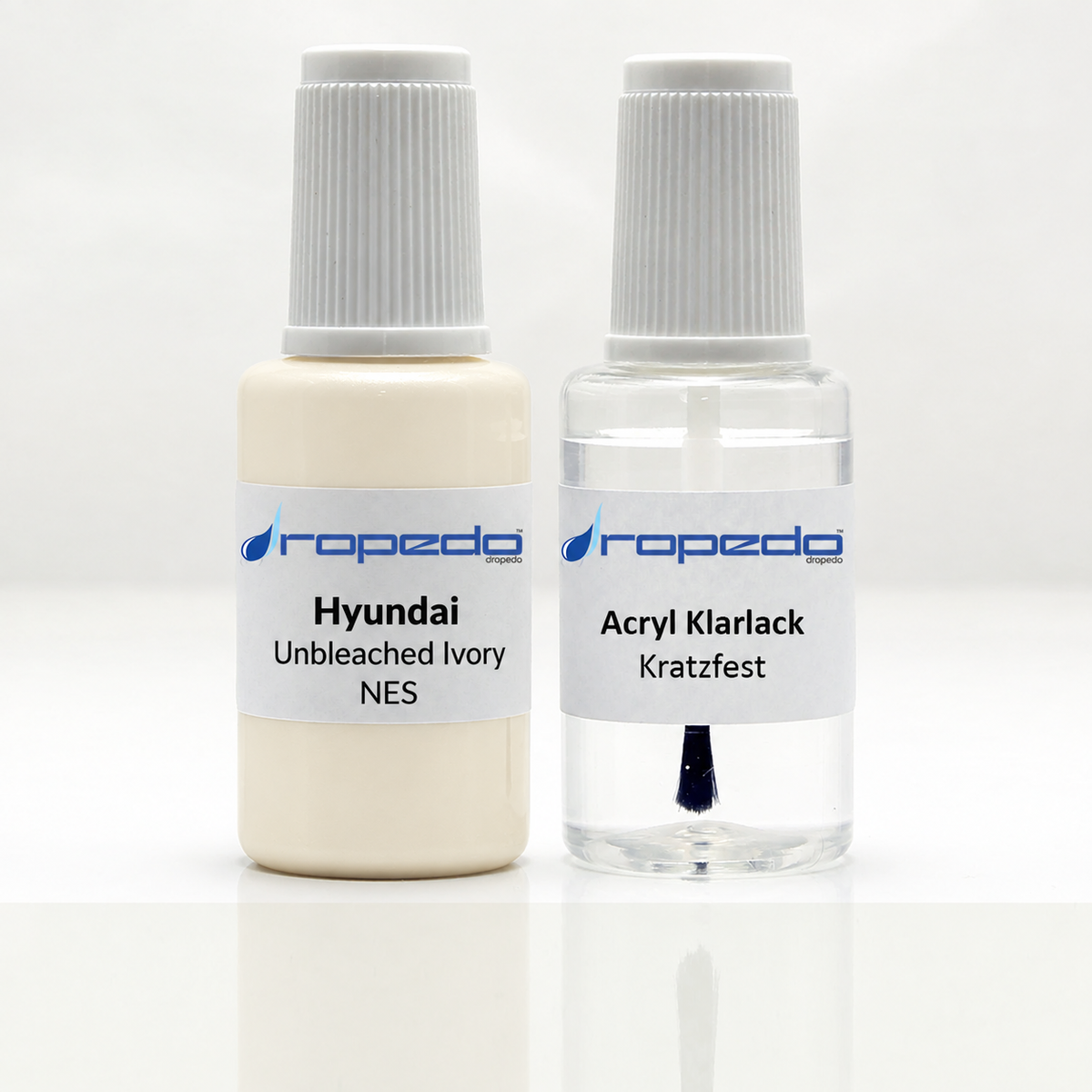 Hyundai NES Unbleached Ivory Lackstift, 20 ml Basislack und 20 ml Klarlack