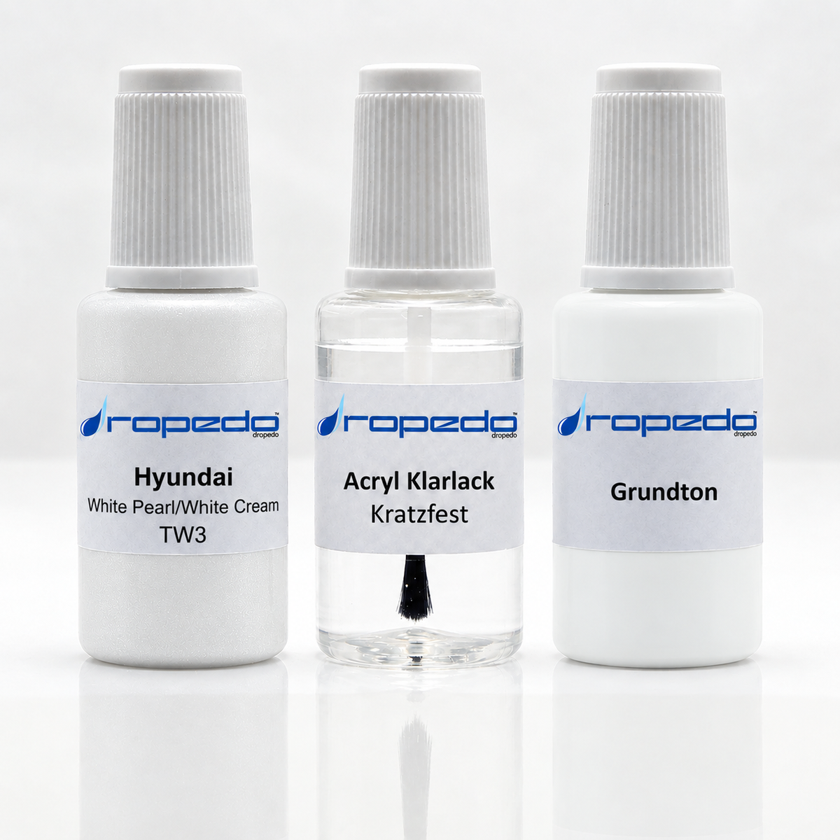 Hyundai TW3 White Pearl/White Cream Lackstift-Set mit Grundton: Basislack, Klarlack und Grundton je 20 ml