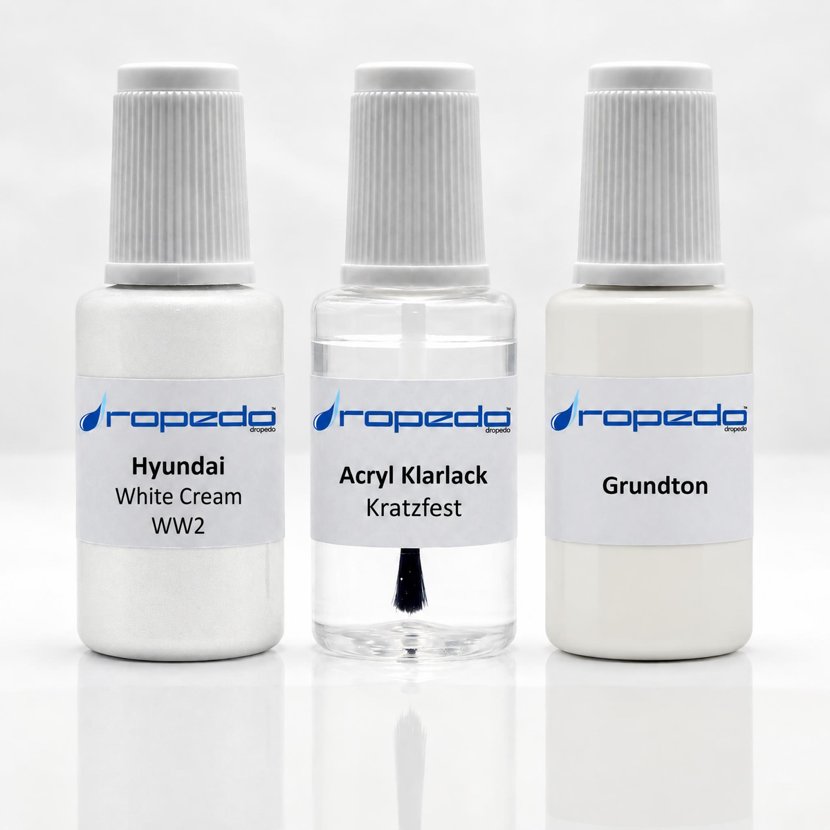 Hyundai WW2 White Cream Lackstift-Set mit Grundton: Basislack, Klarlack und Grundton je 20 ml