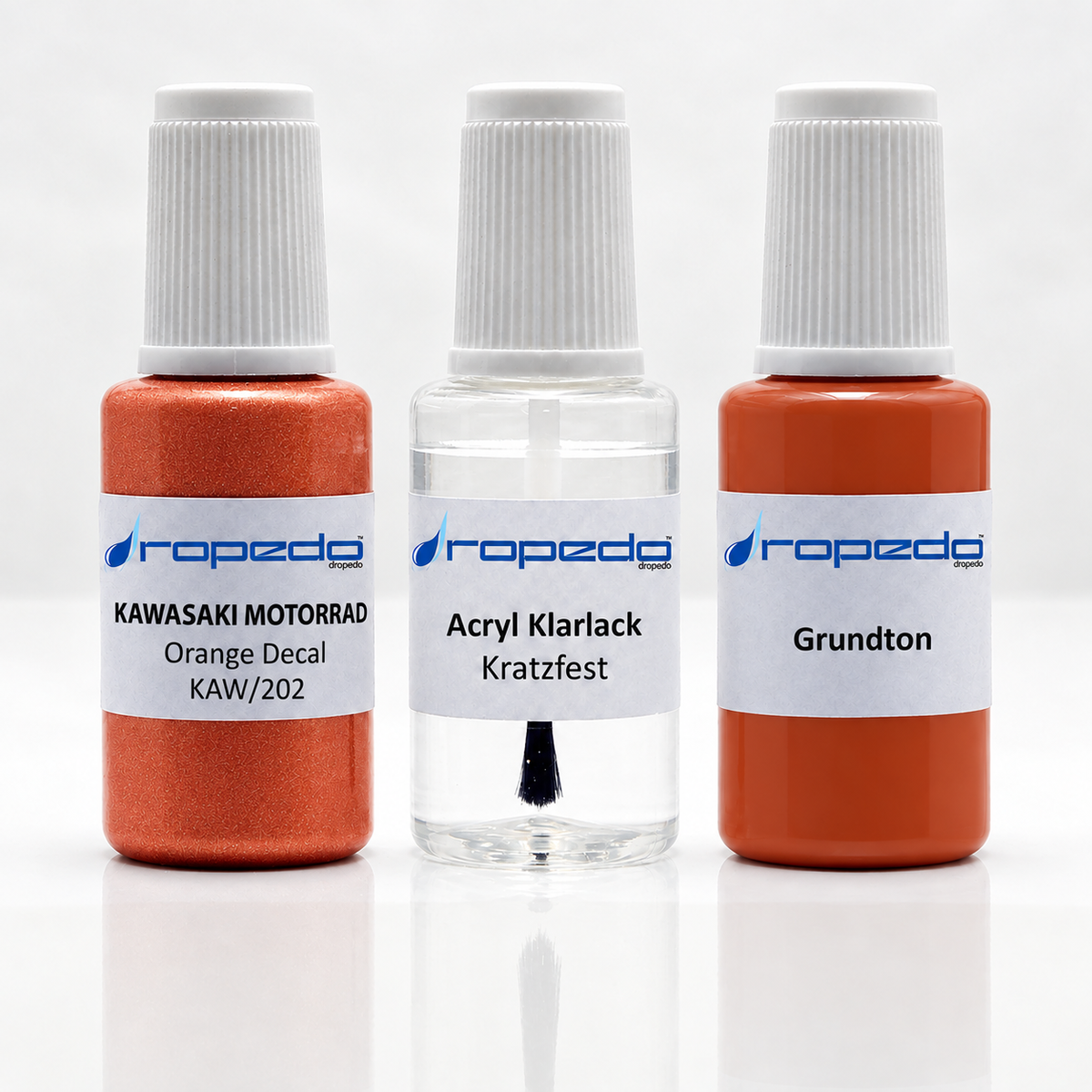 Kawasaki Motorrad KAW/202 Orange Decal Lackstift-Set mit Grundton: Basislack, Klarlack und Grundton je 20 ml