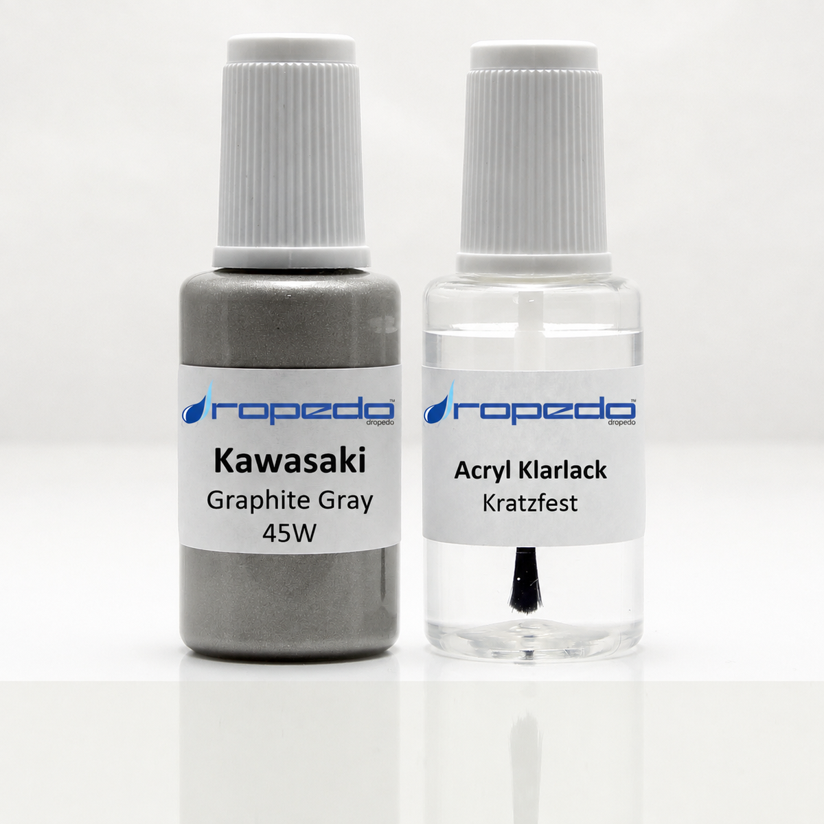 Kawasaki Motorrad 45W Graphite Gray Lackstift, 20 ml Basislack und 20 ml Klarlack