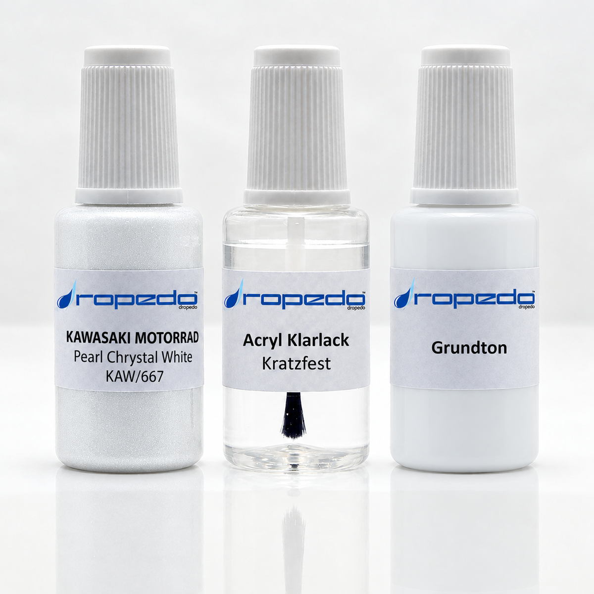 Kawasaki Motorrad KAW/667 Pearl Chrystal White Lackstift-Set mit Grundton: Basislack, Klarlack und Grundton je 20 ml