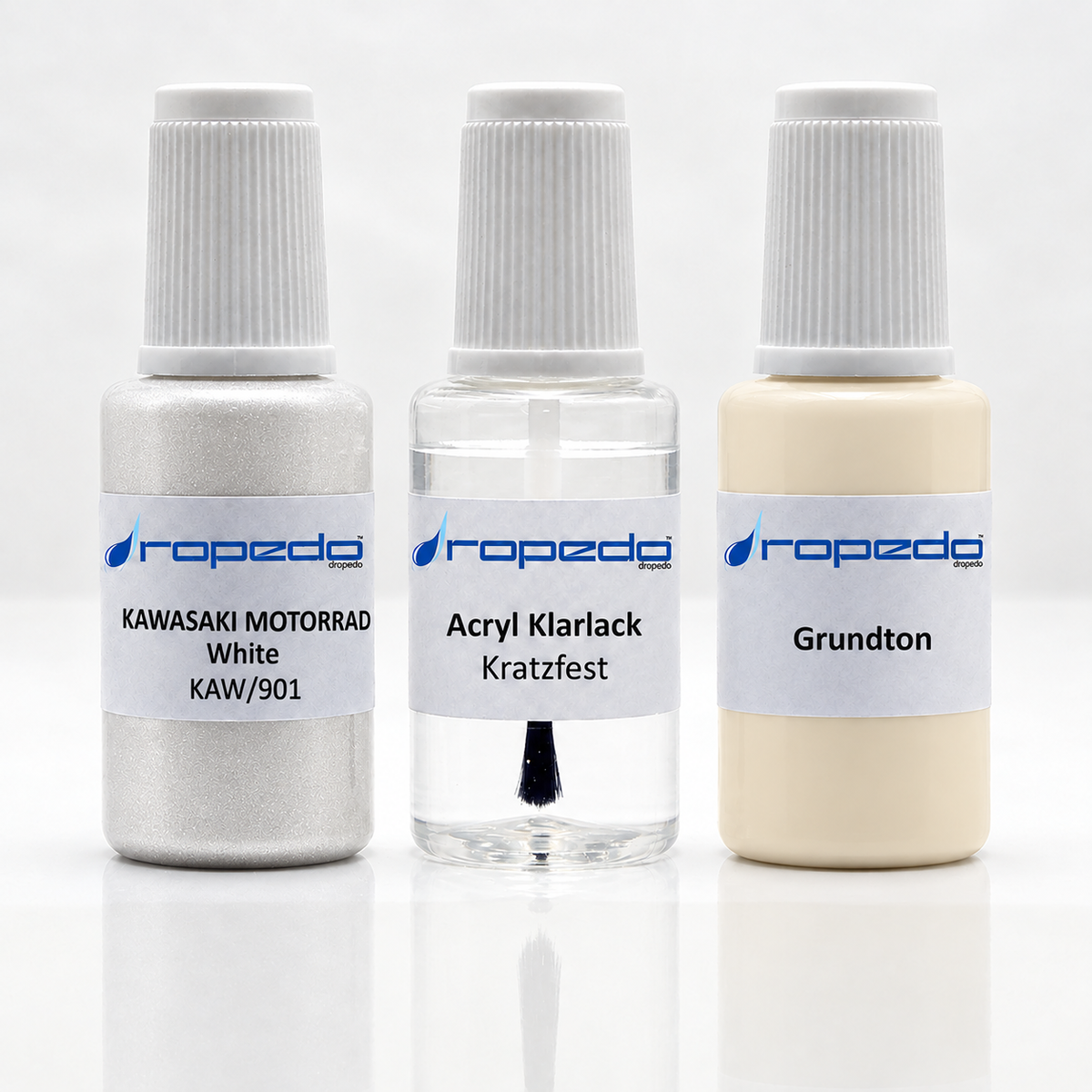 Kawasaki Motorrad KAW/901 White Lackstift-Set mit Grundton: Basislack, Klarlack und Grundton je 20 ml