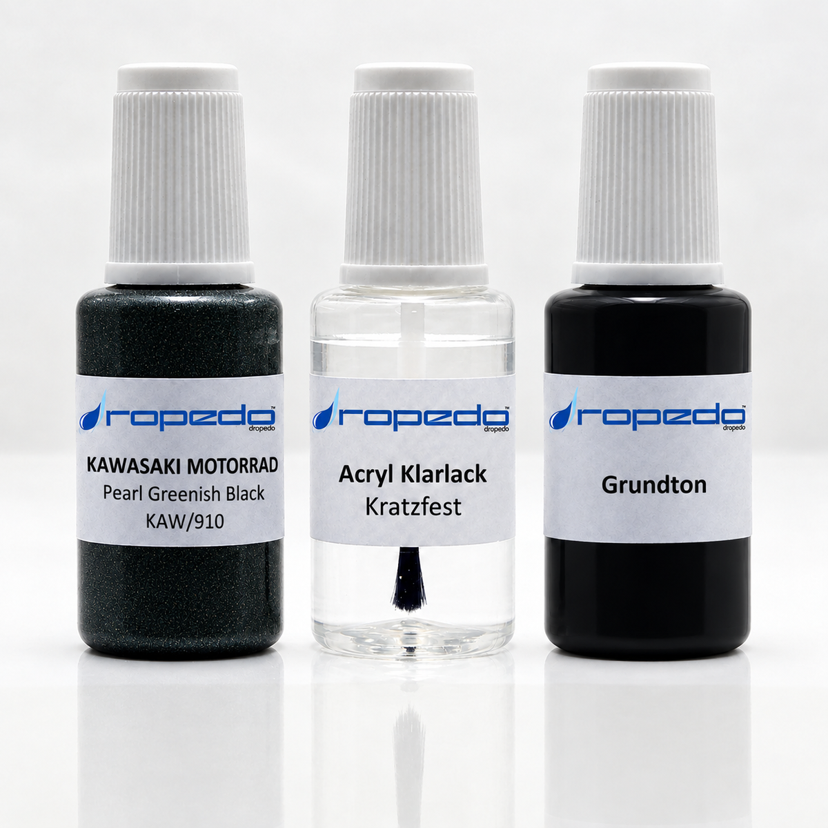 Kawasaki Motorrad KAW/910 Pearl Greenish Black Lackstift-Set mit Grundton: Basislack, Klarlack und Grundton je 20 ml