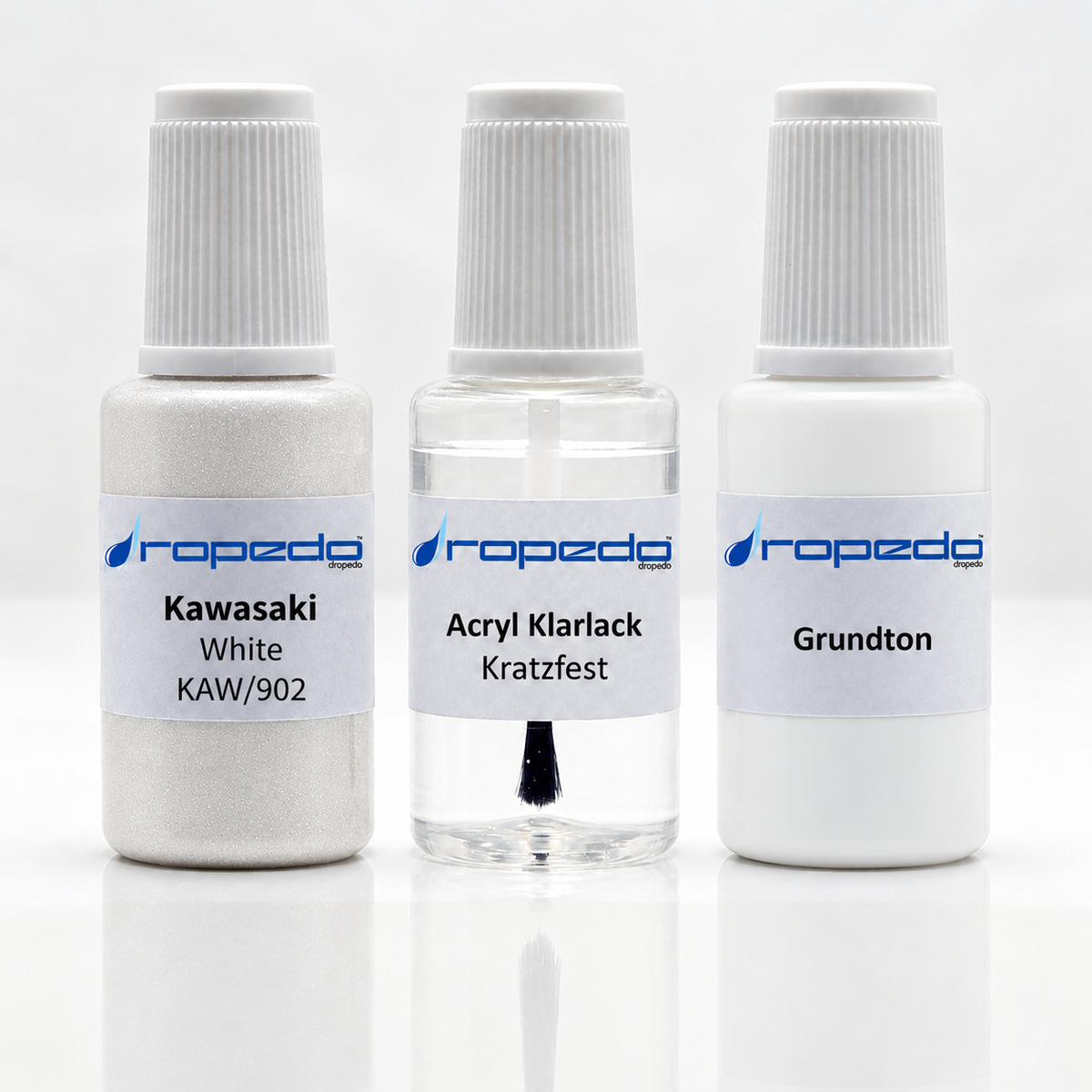 Kawasaki Motorrad KAW/902 White Lackstift-Set mit Grundton: Basislack, Klarlack und Grundton je 20 ml