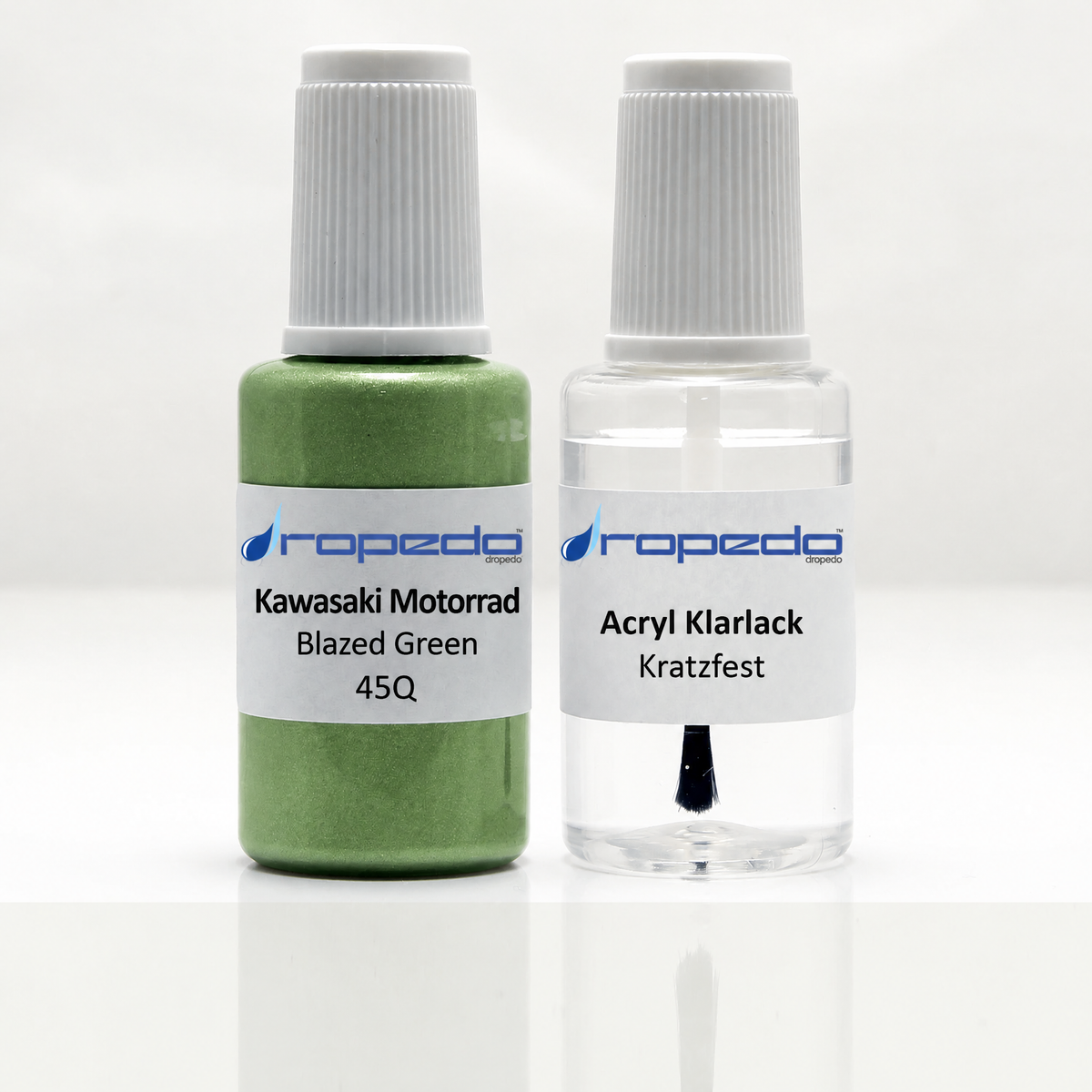 Lackstift-Set für Kawasaki Motorrad 45Q Blazed Green: 20 ml Basislack und 20 ml Klarlack