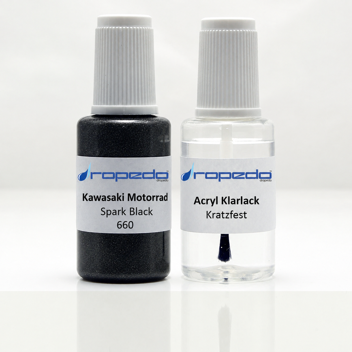Lackstift-Set für Kawasaki Motorrad 660 Spark Black: 20 ml Basislack und 20 ml Klarlack