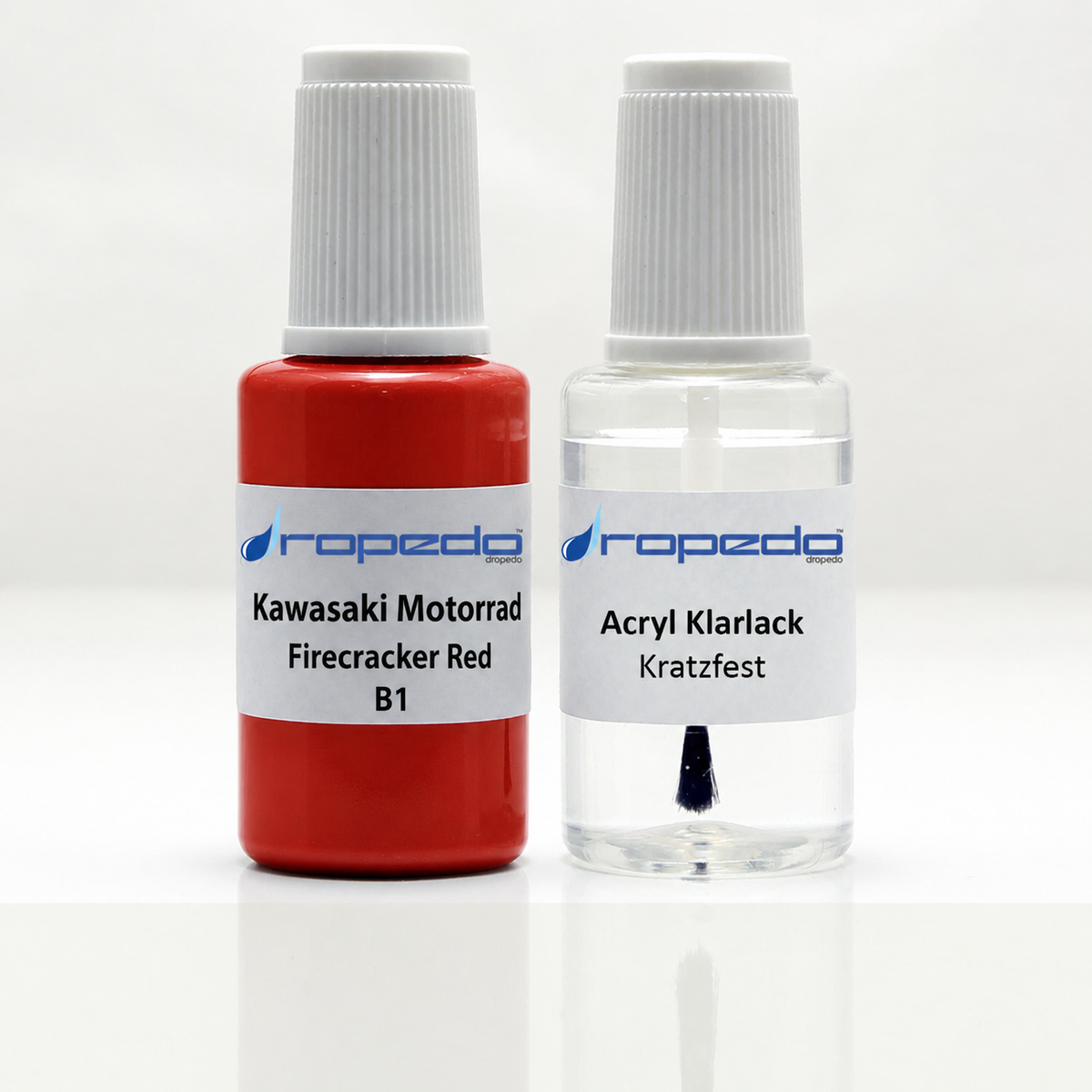 Lackstift-Set für Kawasaki Motorrad B1 Firecracker Red: 20 ml Basislack und 20 ml Klarlack