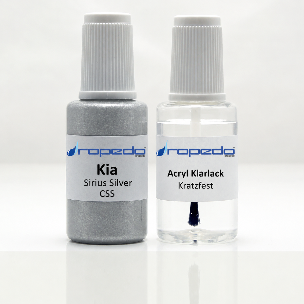 Kia CSS Sirius Silver Lackstift, 20 ml Basislack und 20 ml Klarlack