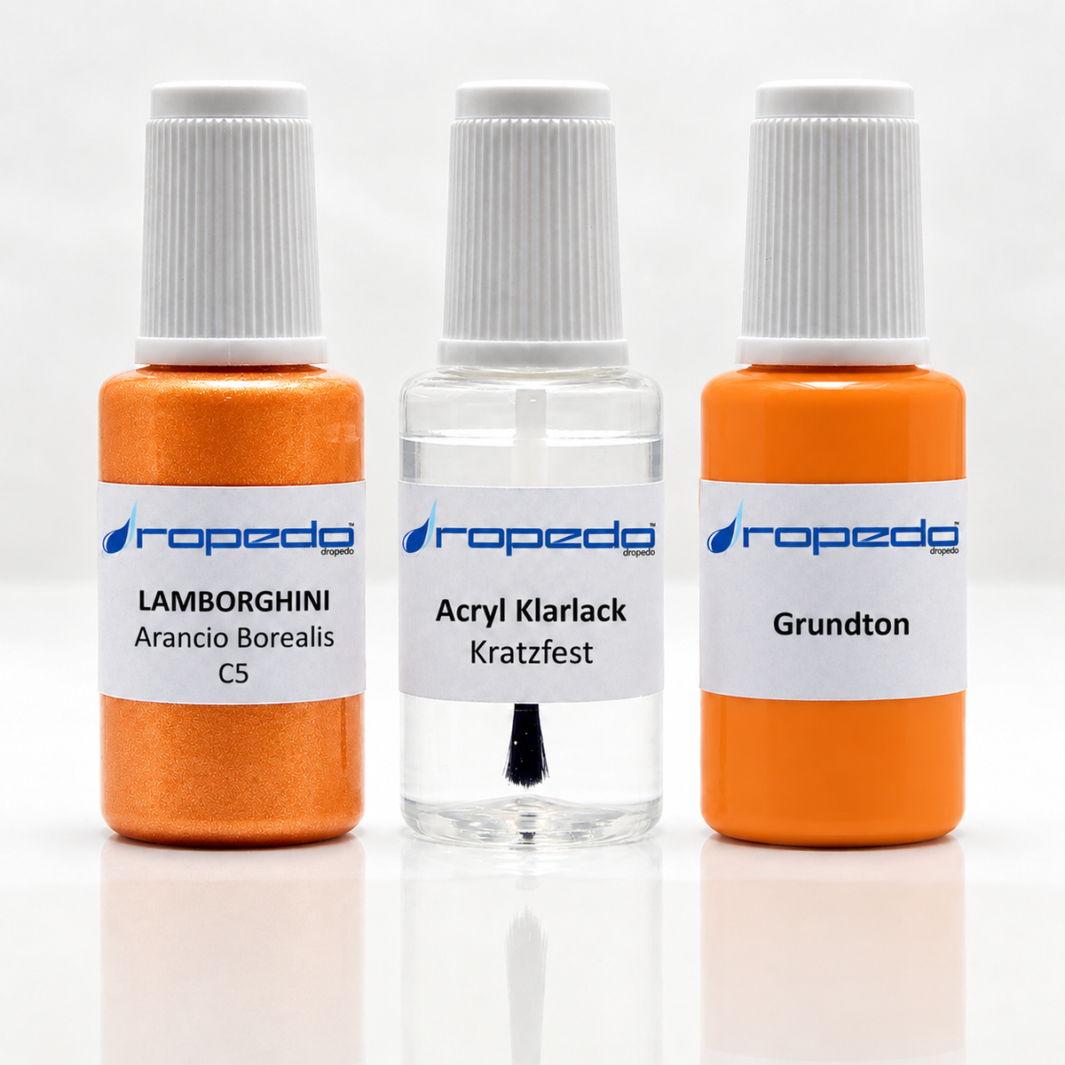 Lamborghini C5 Arancio Borealis Lackstift-Set mit Grundton: Basislack, Klarlack und Grundton je 20 ml