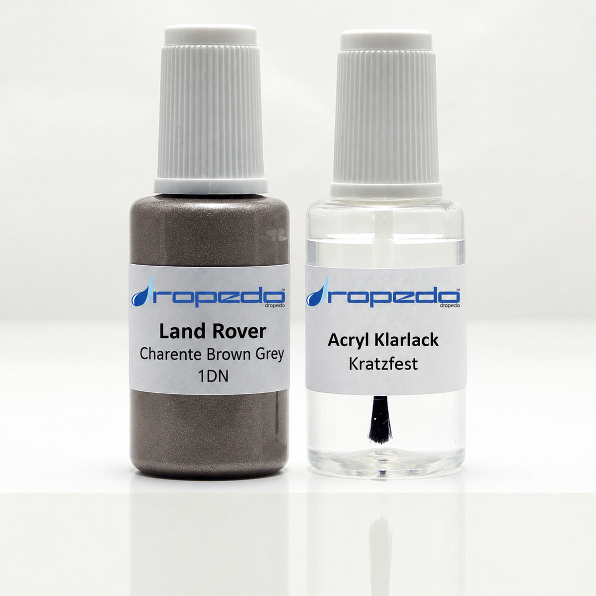 Land Rover 1DN Charente Brown Grey Lackstift, 20 ml Basislack und 20 ml Klarlack