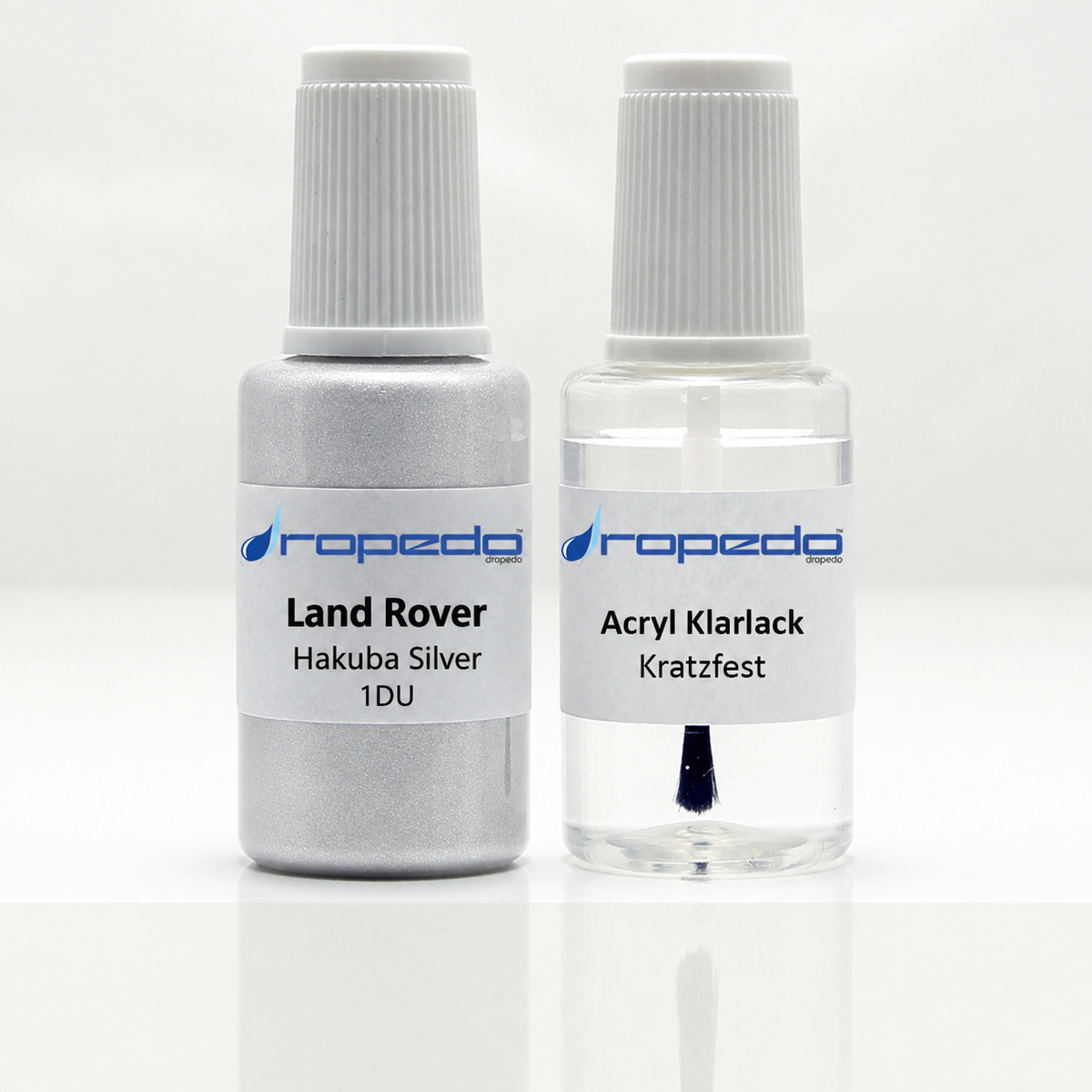 Land Rover 1DU Hakuba Silver Lackstift, 20 ml Basislack und 20 ml Klarlack