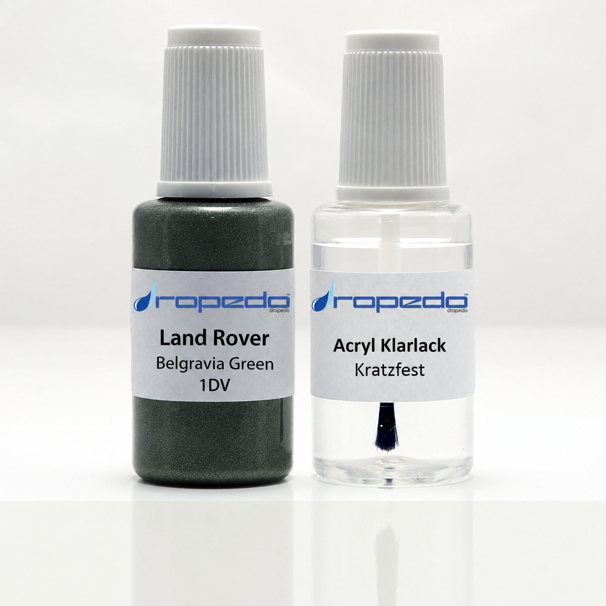 Land Rover 1DV Belgravia Green Lackstift, 20 ml Basislack und 20 ml Klarlack