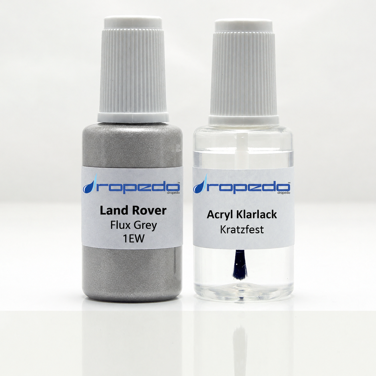 Land Rover 1EW Flux Grey Lackstift, 20 ml Basislack und 20 ml Klarlack