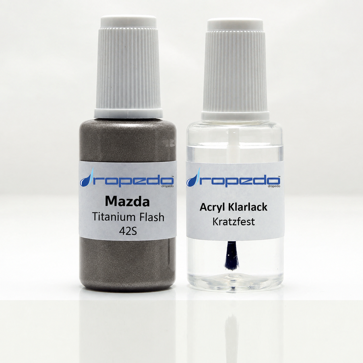Lackstift-Set für Mazda 42S Titanium Flash: 20 ml Basislack und 20 ml Klarlack