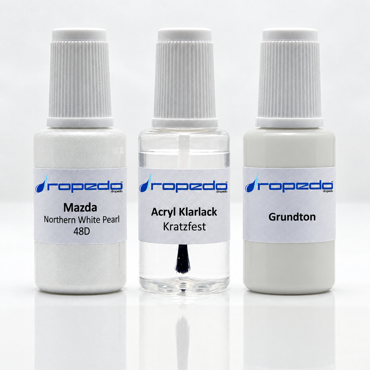 Mazda 48D Northern White Pearl Lackstift-Set mit Grundton: Basislack, Klarlack und Grundton je 20 ml