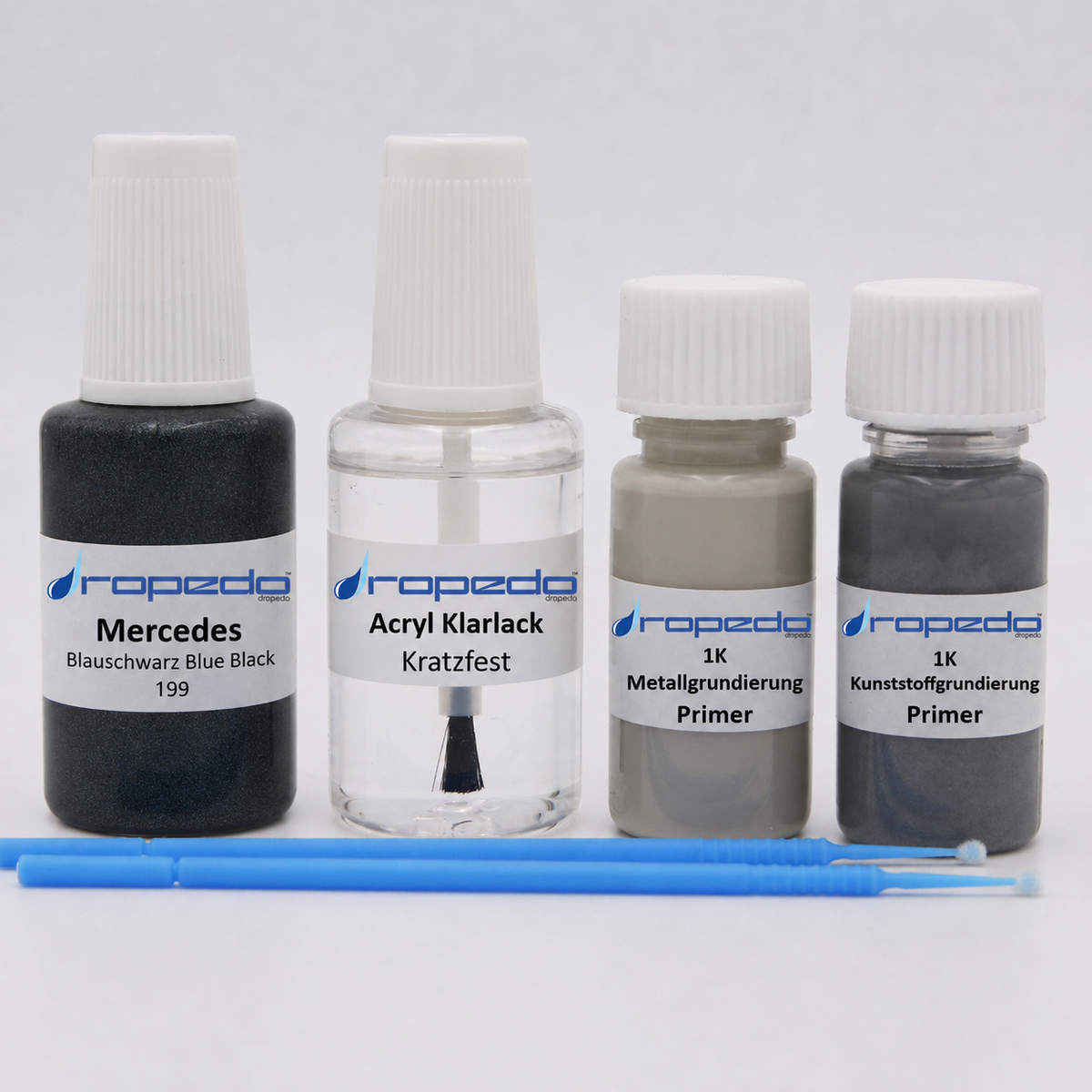 Mercedes 199 Blauschwarz Blue Black Lackstift, 20 ml Basislack und 20 ml Klarlack