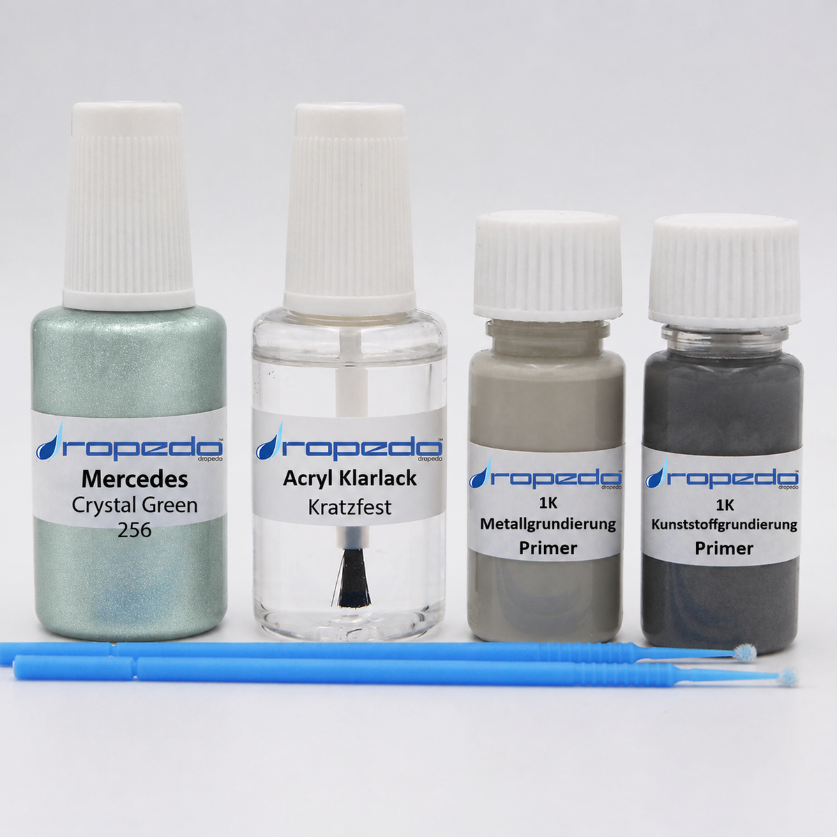 Mercedes 256 Crystal Green Lackstift, 20 ml Basislack und 20 ml Klarlack