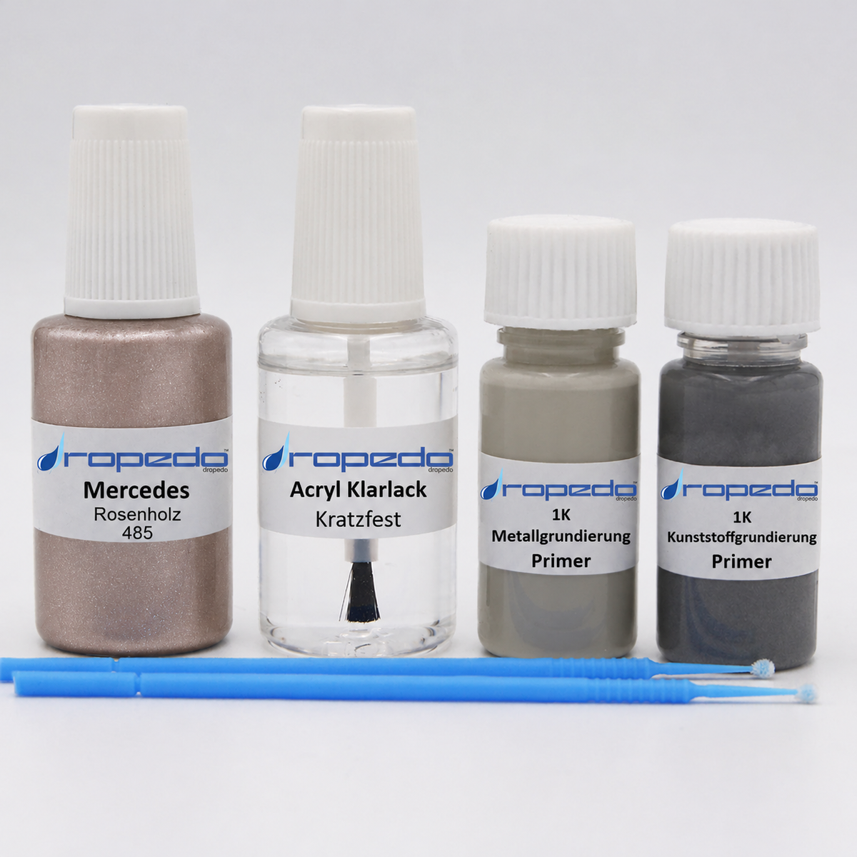 Mercedes 485 Rosenholz Lackstift, 20 ml Basislack und 20 ml Klarlack
