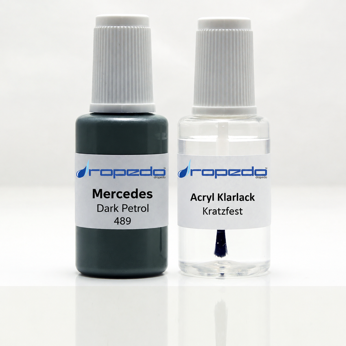 Mercedes 489 Dark Petrol Lackstift, 20 ml Basislack und 20 ml Klarlack