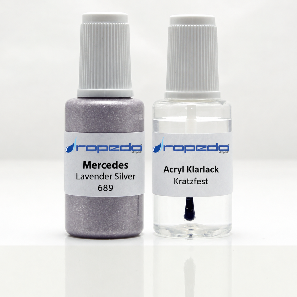 Mercedes 689 Lavender Silver Lackstift, 20 ml Basislack und 20 ml Klarlack