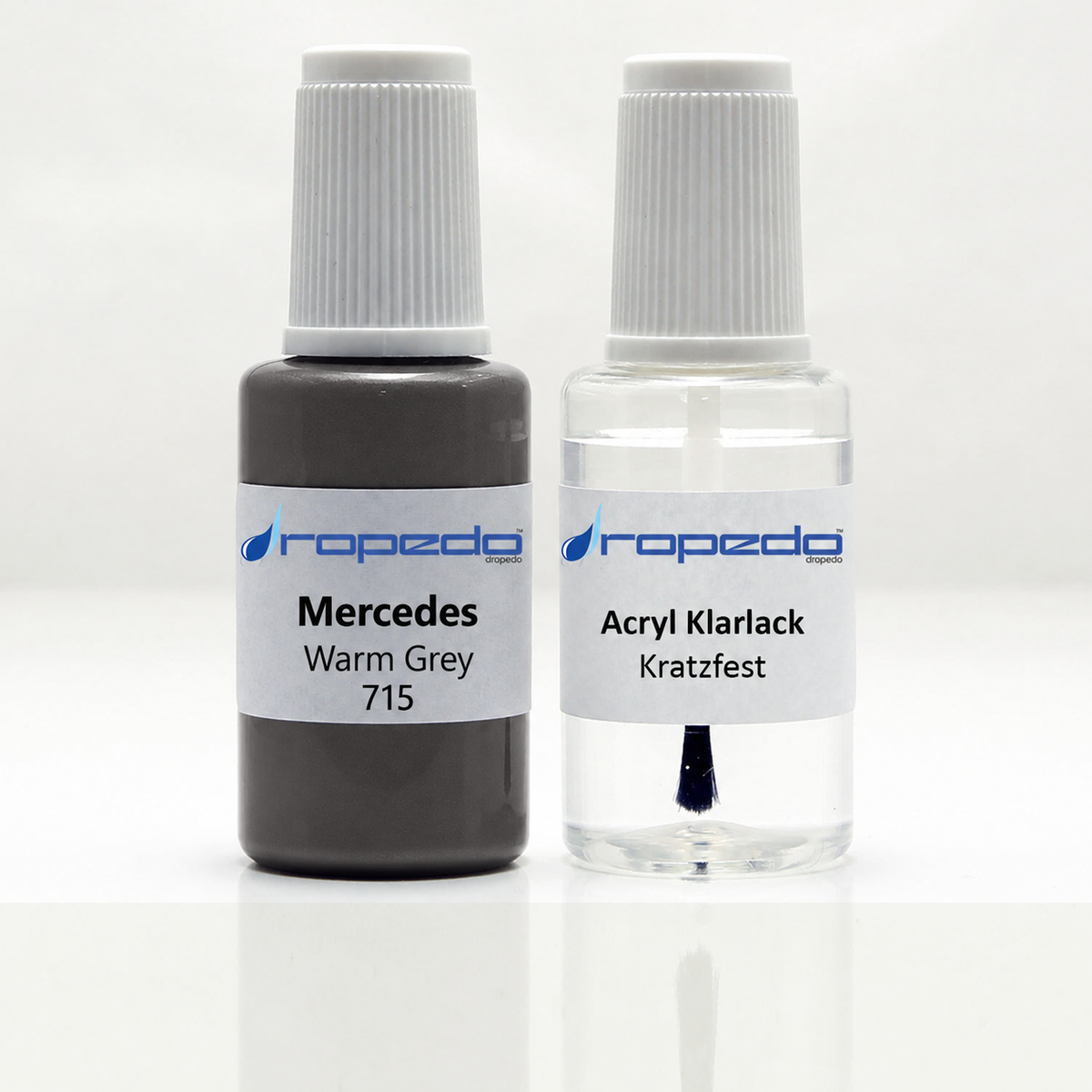 Mercedes 715 Warm Grey Lackstift, 20 ml Basislack und 20 ml Klarlack