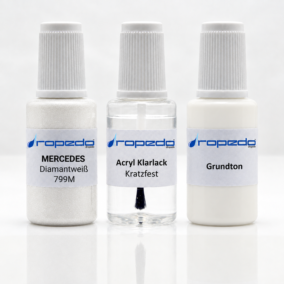 Mercedes 799M Diamantweiß Lackstift-Set mit Grundton: Basislack, Klarlack und Grundton je 20 ml