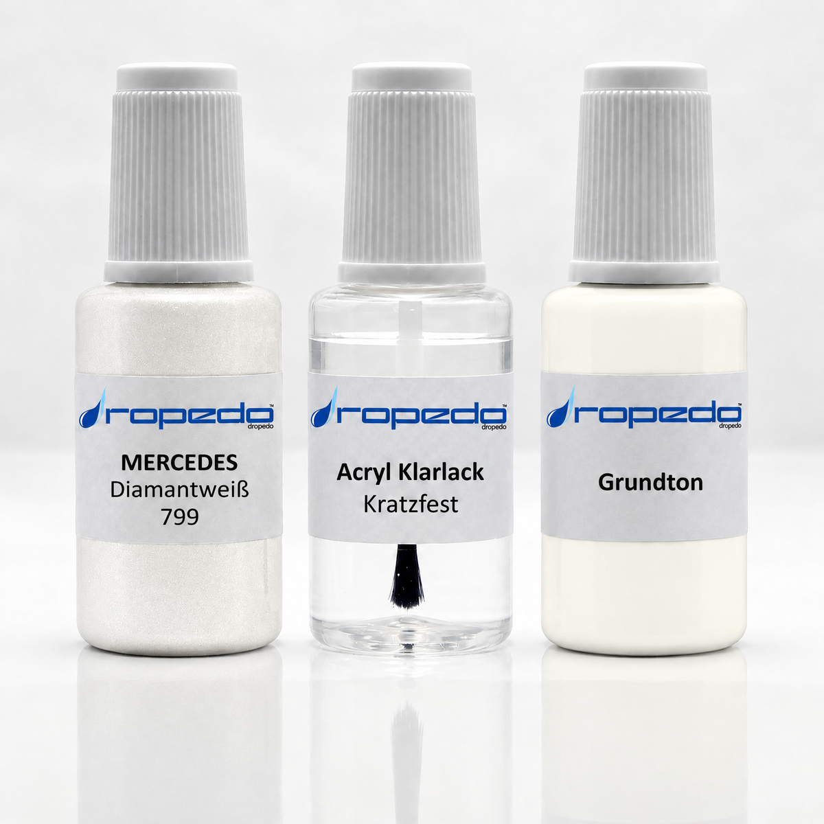Mercedes 799 Diamantweiß Lackstift-Set mit Grundton: Basislack, Klarlack und Grundton je 20 ml