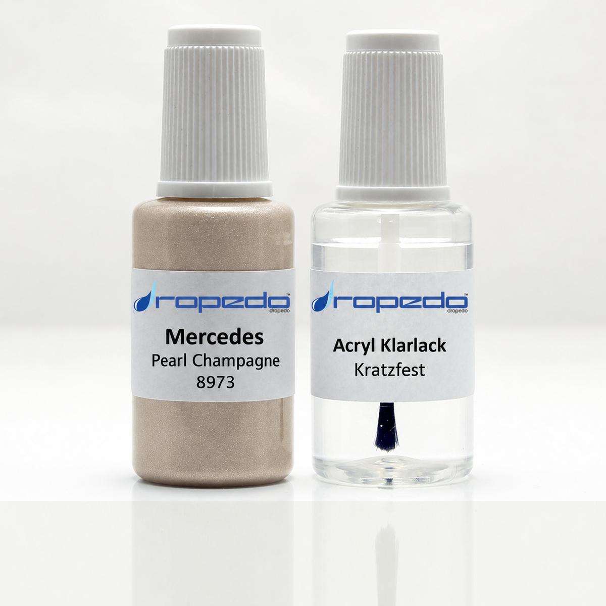 Mercedes 8973 Pearl Champagne Lackstift, 20 ml Basislack und 20 ml Klarlack