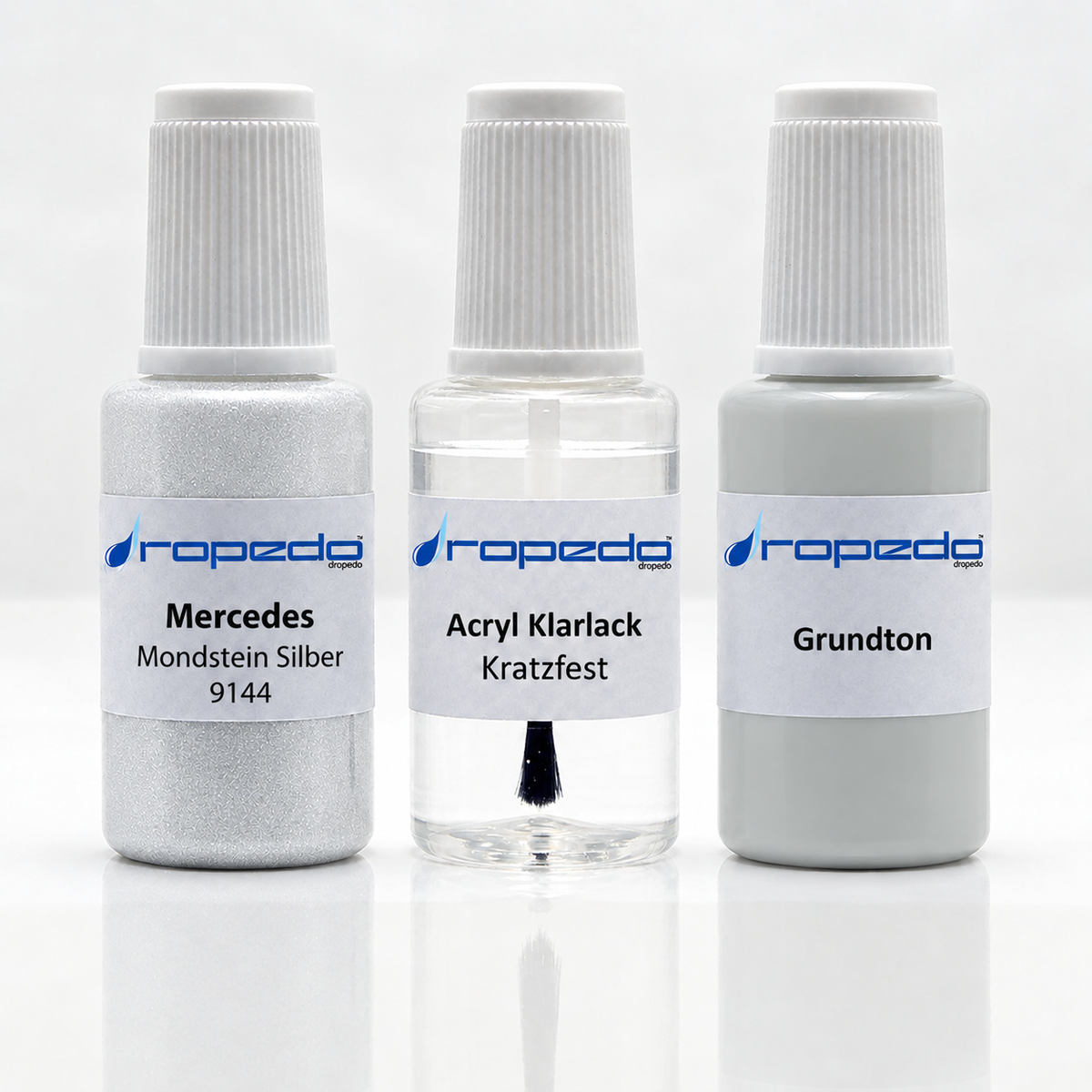 Mercedes 9144 Mondstein Silber Lackstift-Set mit Grundton: Basislack, Klarlack und Grundton je 20 ml