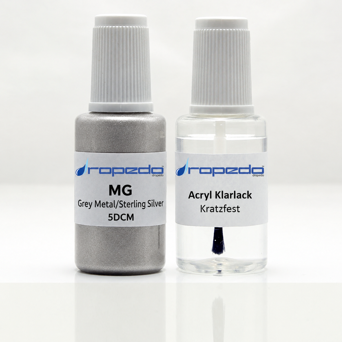 MG 5DCM Grey Metal/Sterling Silver Lackstift, 20 ml Basislack und 20 ml Klarlack