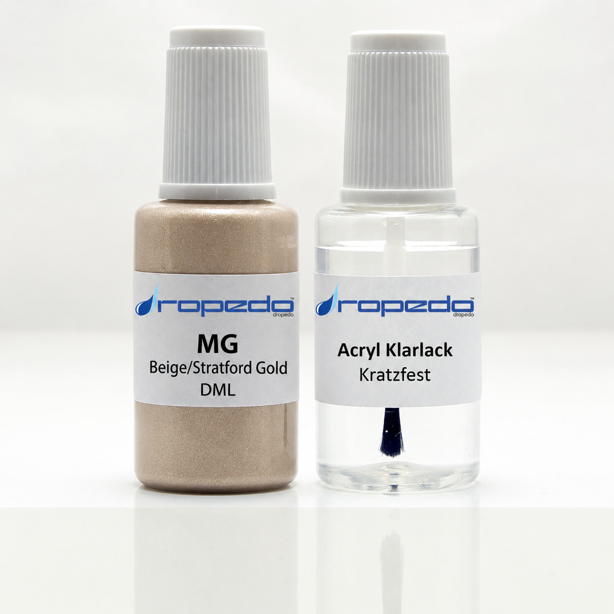 MG DML Beige/Stratford Gold Lackstift, 20 ml Basislack und 20 ml Klarlack