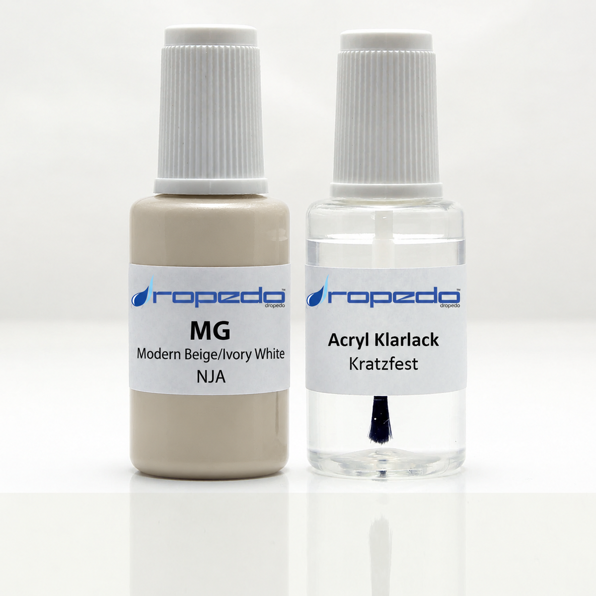 MG NJA Modern Beige/Ivory White Lackstift, 20 ml Basislack und 20 ml Klarlack