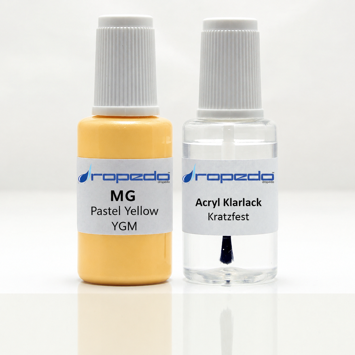 MG YGM Pastel Yellow Lackstift, 20 ml Basislack und 20 ml Klarlack
