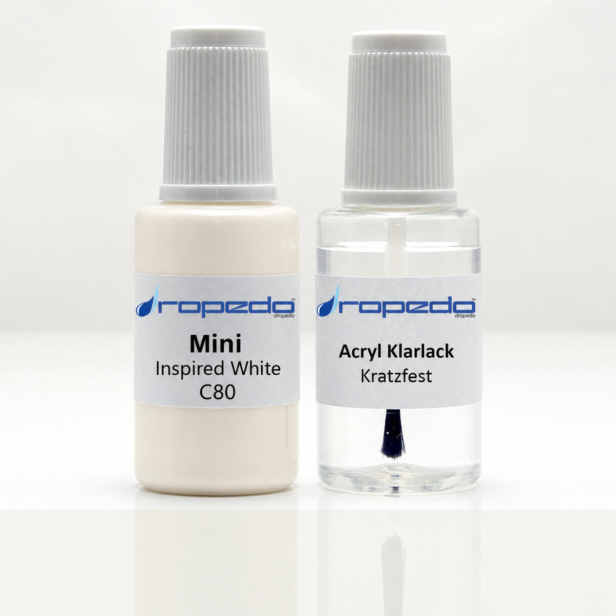 Mini C80 Inspired White Lackstift, 20 ml Basislack und 20 ml Klarlack