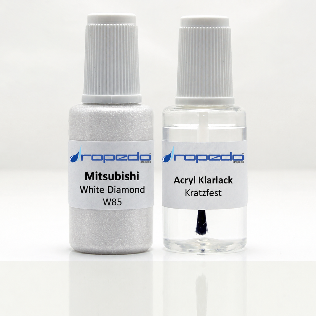 Mitsubishi W85 White Diamond Lackstift, 20 ml Basislack und 20 ml Klarlack