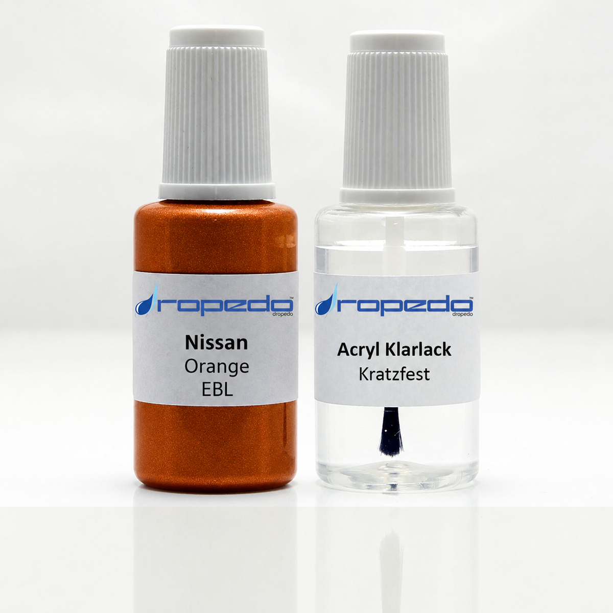 Nissan EBL Orange Lackstift, 20 ml Basislack und 20 ml Klarlack