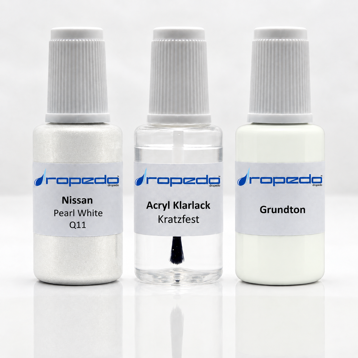 Lackstift-Set für Nissan Q11 Pearl White: Basislack, Klarlack und Grundton