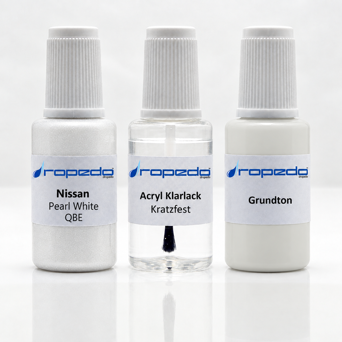 Nissan QBE Pearl White Lackstift-Set mit Grundton: Basislack, Klarlack und Grundton je 20 ml