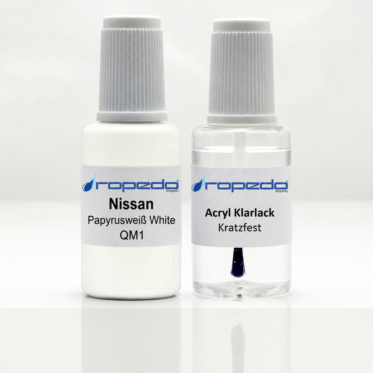 Lackstift-Set für Nissan QM1 Papyrusweiß White: 20 ml Basislack und 20 ml Klarlack